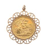 An Elizabeth II 1966 gold sovereign, in 9ct gold pendant mount