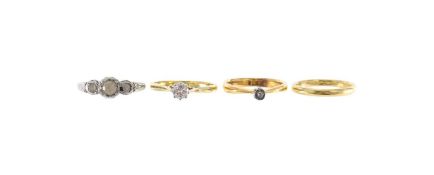 A 22ct gold and diamond ring, and two 18ct gold and diamond rings