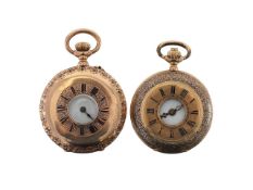 Two 14ct gold key less half hunter pocket watches