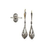 A pair of Edwardian diamond set ear pendants and a ring