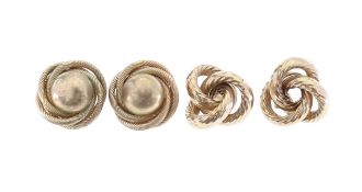 Two pairs of 9ct gold knot earrings