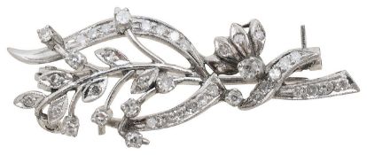 A diamond-set floral spray brooch