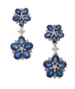 A pair of sapphire and diamond ear pendants
