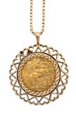 A George V 1912 gold half sovereign pendant on chain