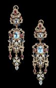 A pair of mid 20th century Italian gem-set, enamel and pearl ear pendants by Percossi Papi