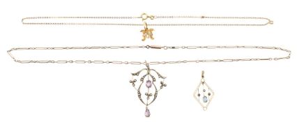 An Edwardian amethyst pendant on chain