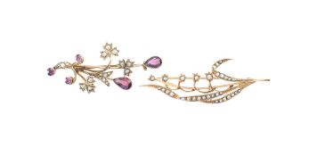 Two Edwardian 9ct gold brooches