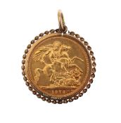 An Elizabeth II 1978 gold sovereign, in a 9ct gold pendant mount