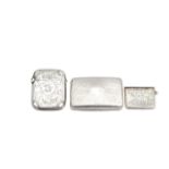 A George III silver snuffbox, a Victorian vesta case and a stamp box
