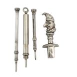 Three Sampson Mordan silver propelling pencils and a silver seal