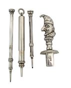 Three Sampson Mordan silver propelling pencils and a silver seal