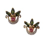 A pair of 18ct gold, diamond and tourmaline stud earrings