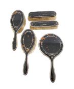 An Edward VII silver and tortoiseshell dressing table set,