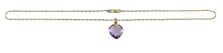 An 18ct gold chain with amethyst heart pendant