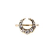 A diamond crescent shaped ring