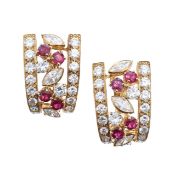 A pair of Boucheron ruby and diamond ear clips