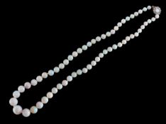 An opal bead necklace and diamond clasp