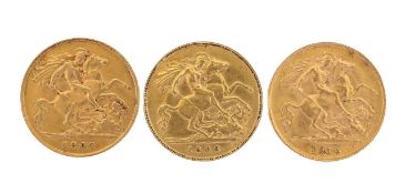 Two Edward VII and a George V gold half sovereign