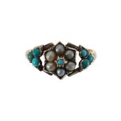 A Victorian turquoise and seed pearl daisy ring
