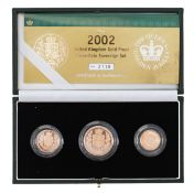 An Elizabeth II 2002 United Kingdom gold proof three coin sovereign set