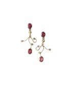 A pair of diamond and garnet ear pendants
