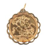 An Elizabeth II 2000 gold full sovereign, in a 9ct gold pendant mount