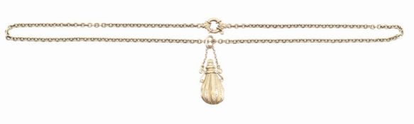 A 9ct gold chain with a pendant in the form of a perfume flask