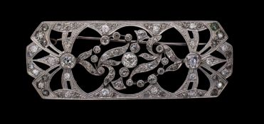 An Edwardian diamond set panel brooch