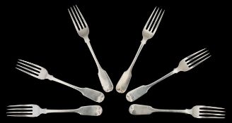 A set of six Victorian silver Hanovarian Fiddle pattern dessert forks