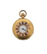 An 18K gold half hunter lady's keyless pocket watch