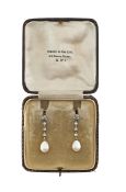 A pair of Edwardian diamond and pearl drop earrings