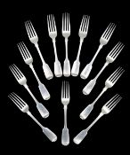 A collection of William IV and Victorian silver Hanoverian Fiddle pattern forks