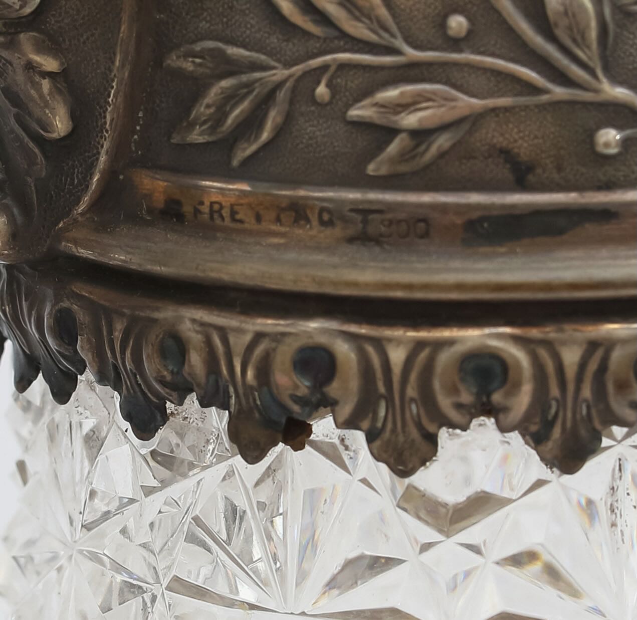 A pair of German silver mounted and cut glass claret jugs - Image 2 of 3