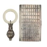 An Italian silver cigarette case, and a George VI silver rattle