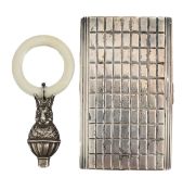 An Italian silver cigarette case, and a George VI silver rattle
