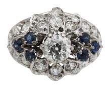 A diamond and sapphire 'dome' cluster ring