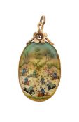A shell pendant depicting a painted polo scene