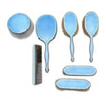 A silver and guilloché enamel dressing table set