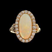 An opal and diamond-set cluster ring