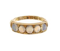 An Edwardian 18ct gold five stone opal ring