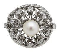 A handmade diamond and pearl bombe ring