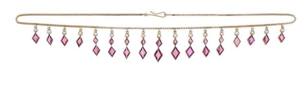 A Victorian fringe necklace with amethyst and seed pearl