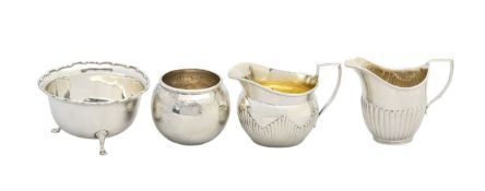 Two Victorian silver cream jugs and two silver bowls