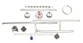 A collection of silver costume jewellery and chains
