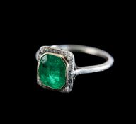 An Art Deco emerald and diamond set ring