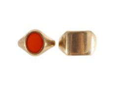 A 9ct gold signet ring and hard stone ring