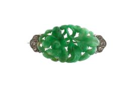 An Art Deco jade and diamond brooch