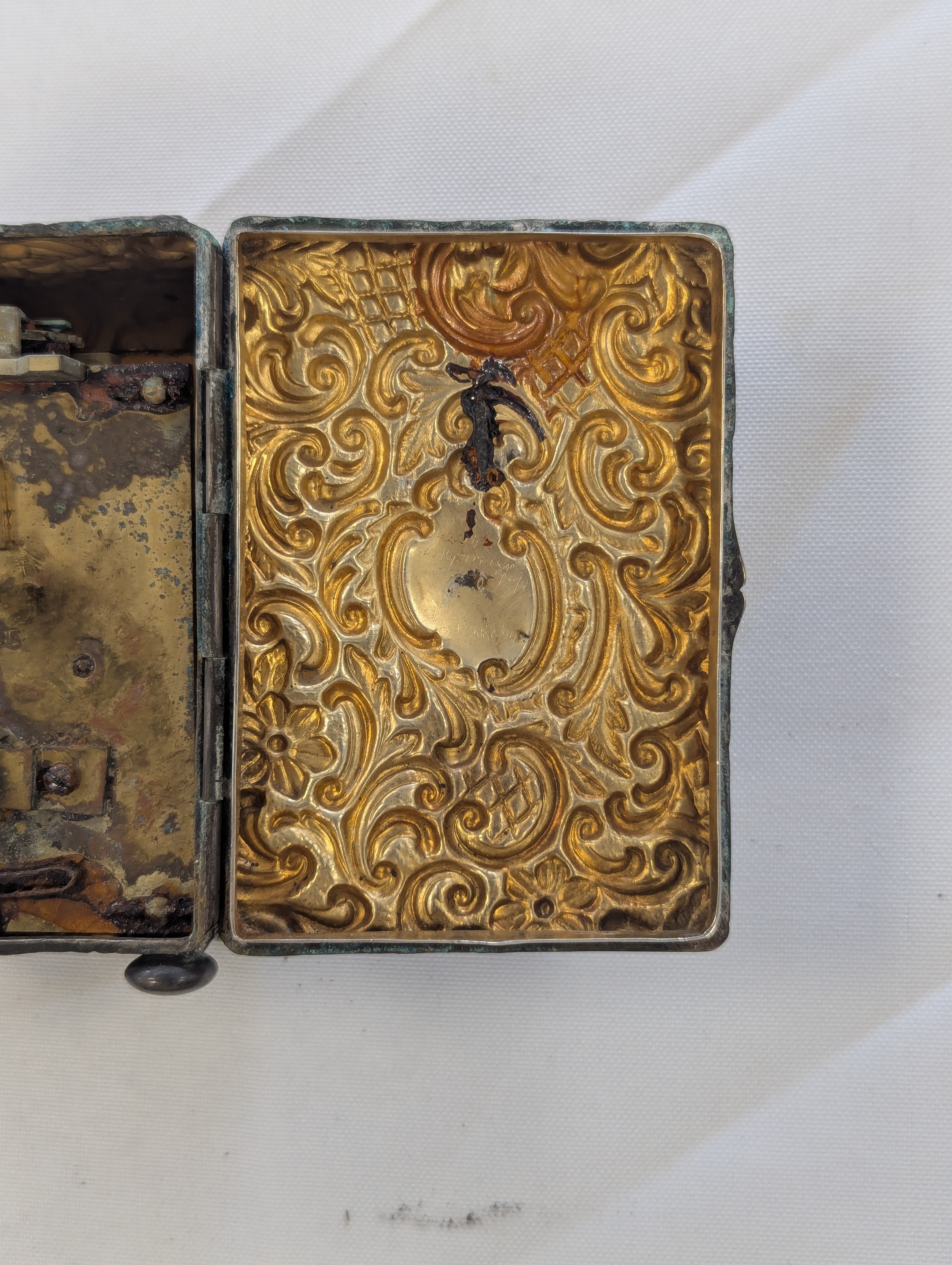 A pair of George V silver candlesticks, a silver carriage clock and a silver card case - Image 7 of 7
