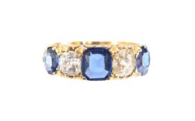 A late Victorian sapphire and diamond five stone ring