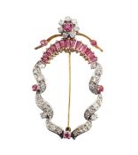 A ruby and diamond-set brooch
